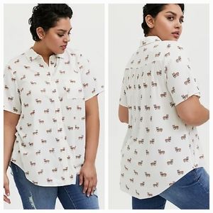 Torrid White Challis Corgi Button Front Shirt 5x